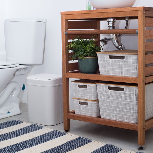 Caixa organizadora com tampa de bambu 18l oikos