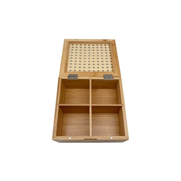 Caixa decorativa palha indiana e bambu 4 nichos - oikos