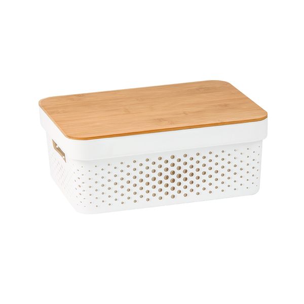 Caixa organizadora poá com tampa de bambu 10l - oikos