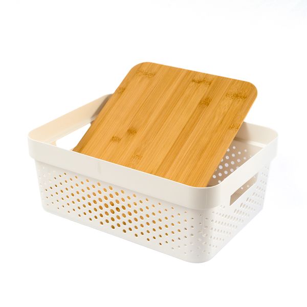 Caixa organizadora poá com tampa de bambu 10l - oikos