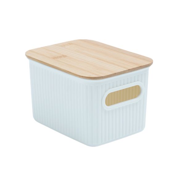 Caixa organizadora canelada com tampa de bambu 1.5l - oikos