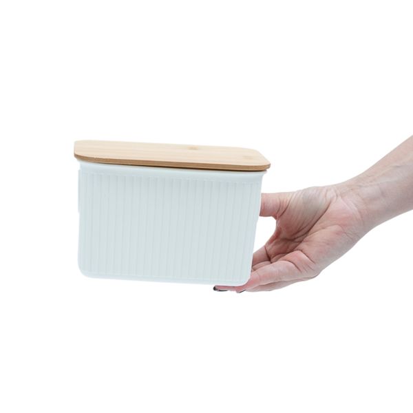 Caixa organizadora canelada com tampa de bambu 1.5l - oikos