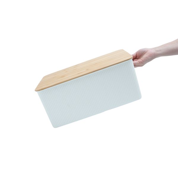 Caixa organizadora canelada com tampa de bambu 16l - oikos