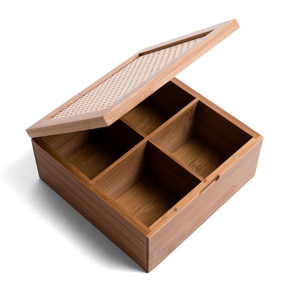 Caixa organizadora decorativa de bambu 4 nichos de palha xadrez multiuso - oikos