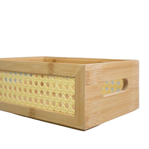 Caixa organizadora empilhável de bambu e palhinha 22cm - oikos