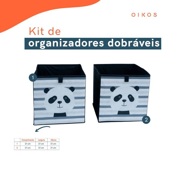 Kit organizador dobrável infantil de tnt panda 2 pçs - oikos