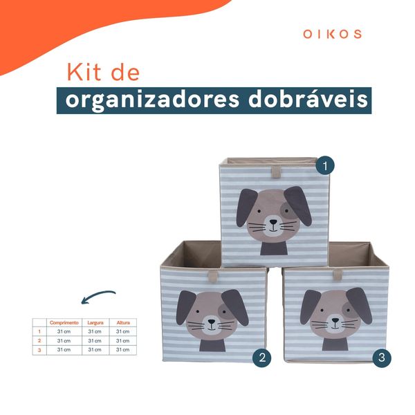 Kit organizador dobrável infantil tnt cachorrinho c/3 - oikos
