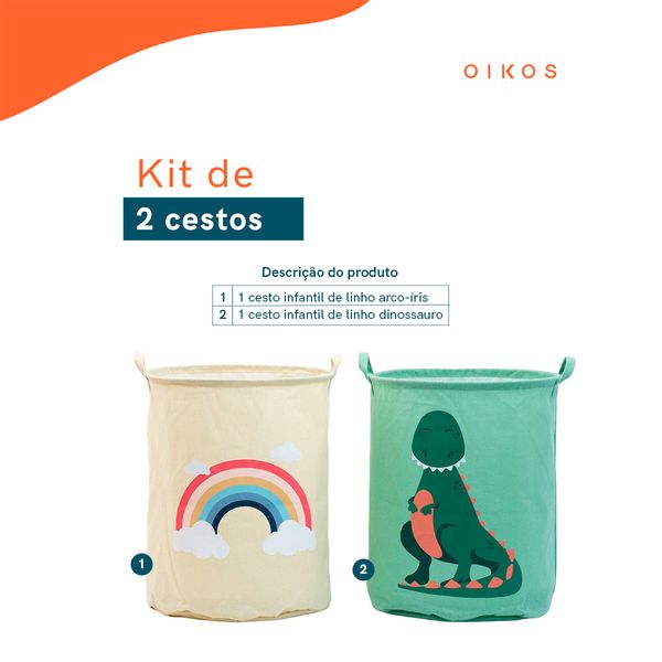 Kit 2 cestos infantis de linho - oikos