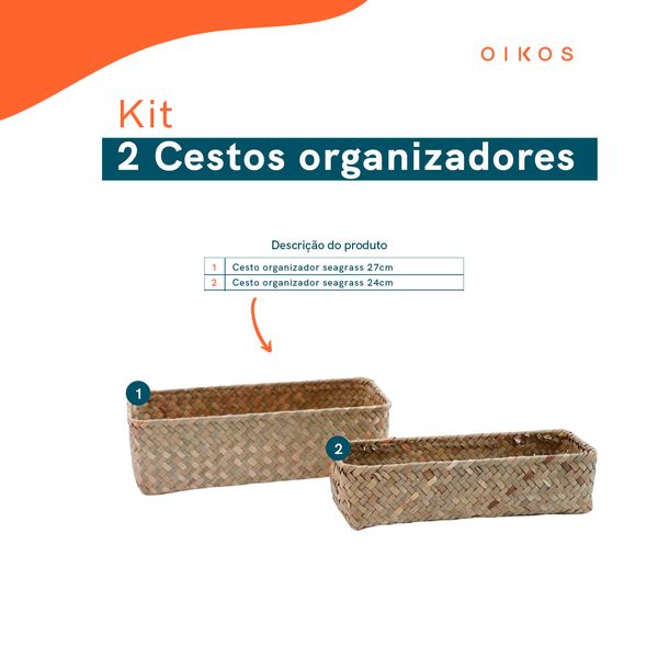 Kit 2 cestos organizadores multiuso decorativo seagrass - oikos