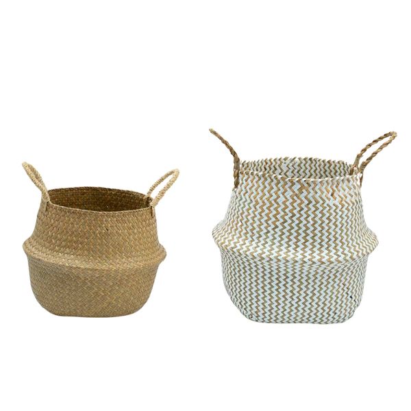 Kit 2 cestos organizadores multiuso decorativo branco e natural seagrass - oikos