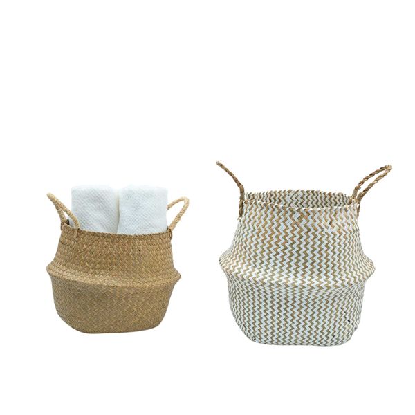 Kit 2 cestos organizadores multiuso decorativo branco e natural seagrass - oikos