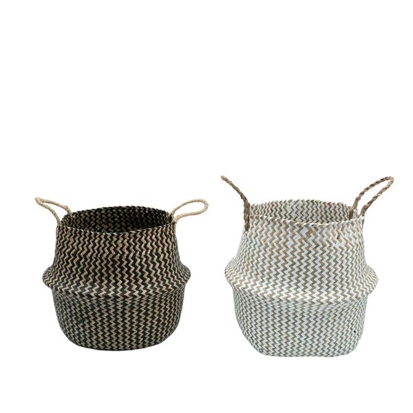 Kit 2 cestos organizadores multiuso decorativo branco e marrom seagrass - oikos