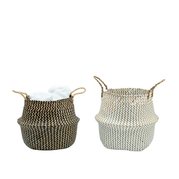 Kit 2 cestos organizadores multiuso decorativo branco e marrom seagrass - oikos