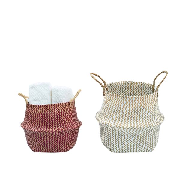 Kit 2 cestos organizadores multiuso decorativo branco e vermelho seagrass - oikos
