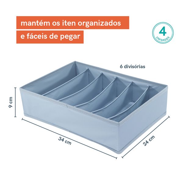 Organizador dobrável com 6 divisórias oikos - 4 unidades