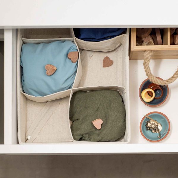 Organizador dobrável com 6 divisórias quadradas linho - oikos