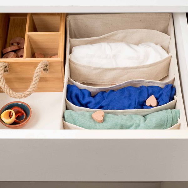 Organizador dobrável com 6 divisórias horizontais linho - oikos