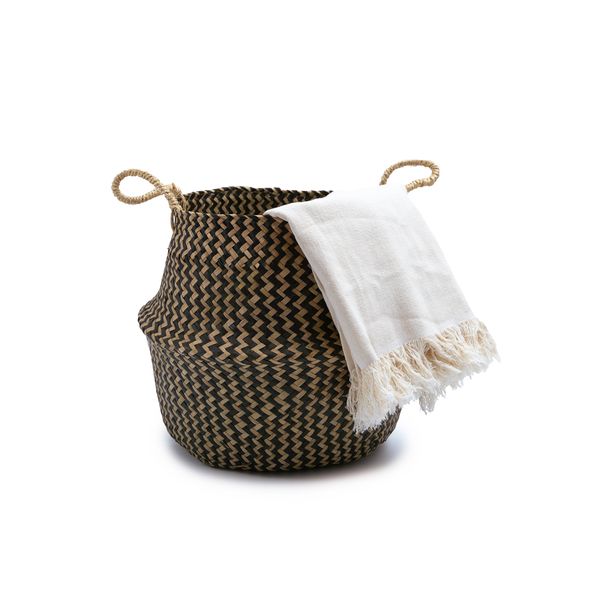 Cesto de seagrass marrom 37cm com alças - oikos