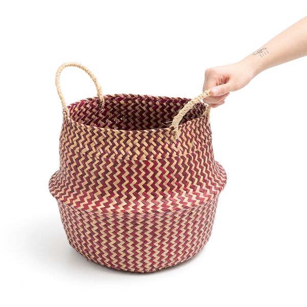 Cesto de seagrass vermelho 32cm com alças - oikos