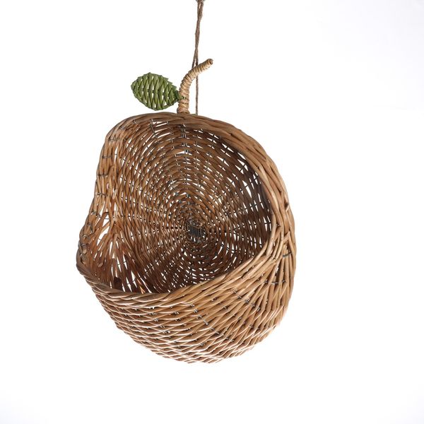 Cesto organizador de parede maçã 30cm com textura palha rattan - oikos