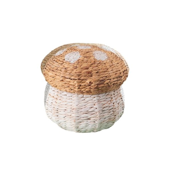 Cesto organizador redondo com tampa 40cm cogumelo de fibra natural multiuso - oikos