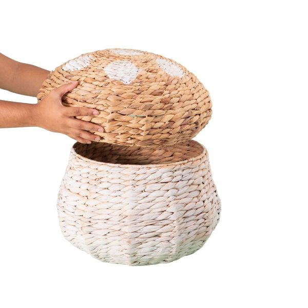Cesto organizador redondo com tampa 40cm cogumelo de fibra natural multiuso - oikos