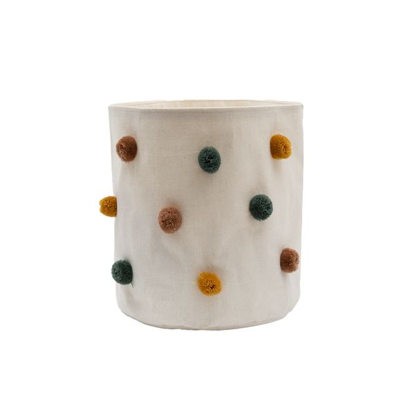 Cesto organizador redondo 25cm de pompons de algodão - oikos