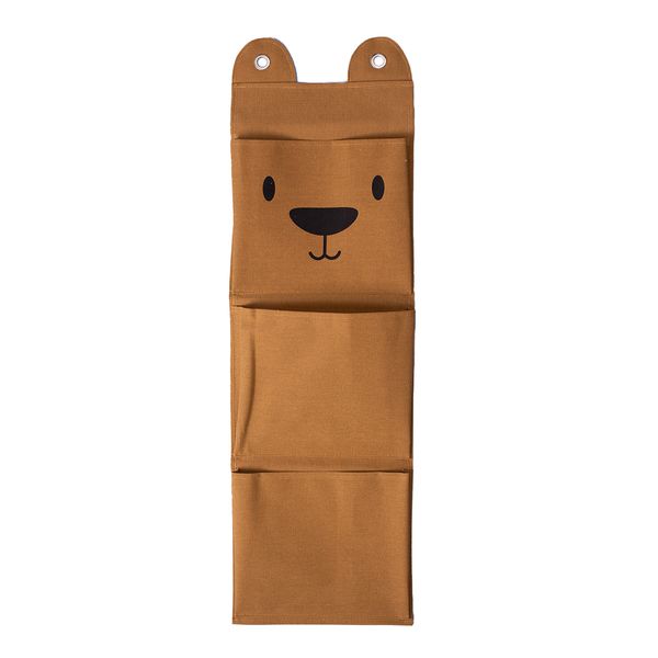 Cesto infantil de parede com 3 bolsos de algodão urso  - oikos