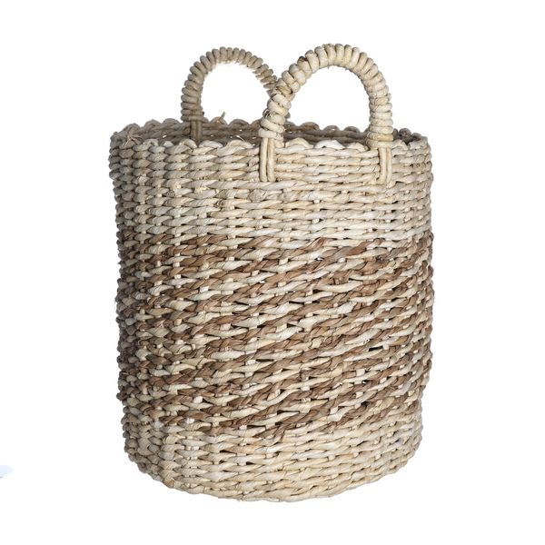 Cesto organizador de palha seagrass 40cm com alças duo multiuso - oikos