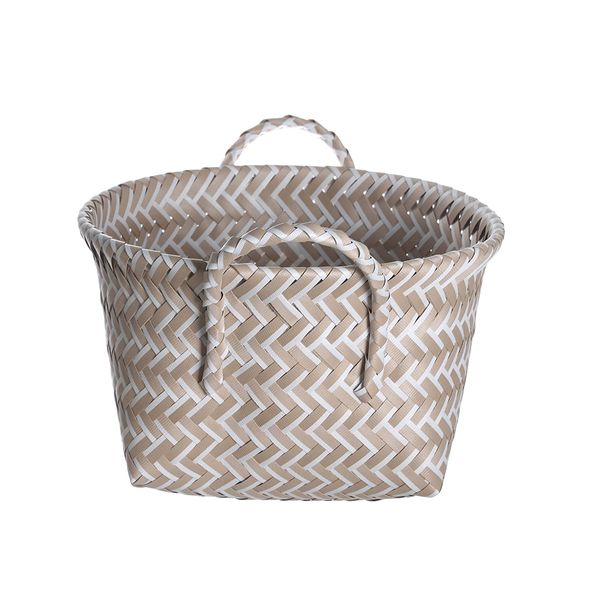 Cesto tramado baixo 27cm com alças de plástico  - oikos