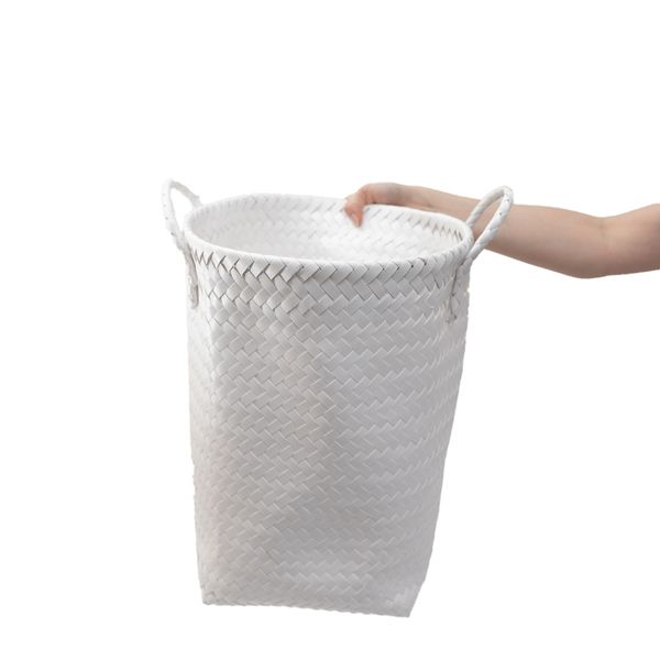 Cesto organizador tramado grande 40cm com alças de plástico - oikos
