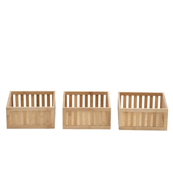 Kit 3 cestos organizadores ripados de bambu 27cm - oikos