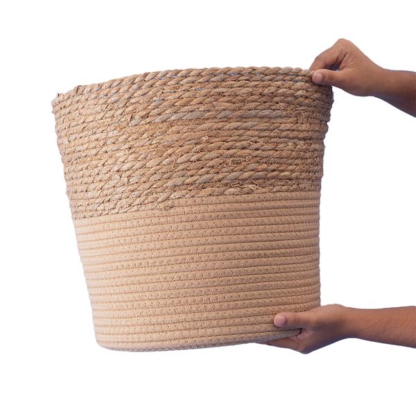 Cesto organizador redondo 32cm de palha seagrass e corda - oikos