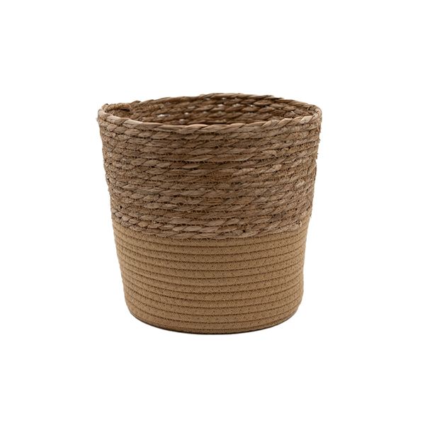 Cesto organizador redondo com alças 25cm de palha seagrass e corda - oikos