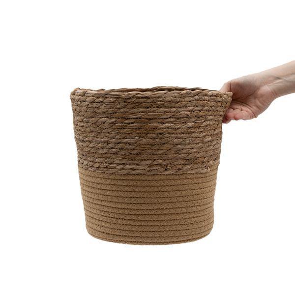 Cesto organizador redondo com alças 25cm de palha seagrass e corda - oikos