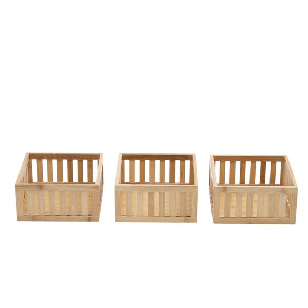 Kit 3 cestos organizadores ripados de bambu 24cm - oikos