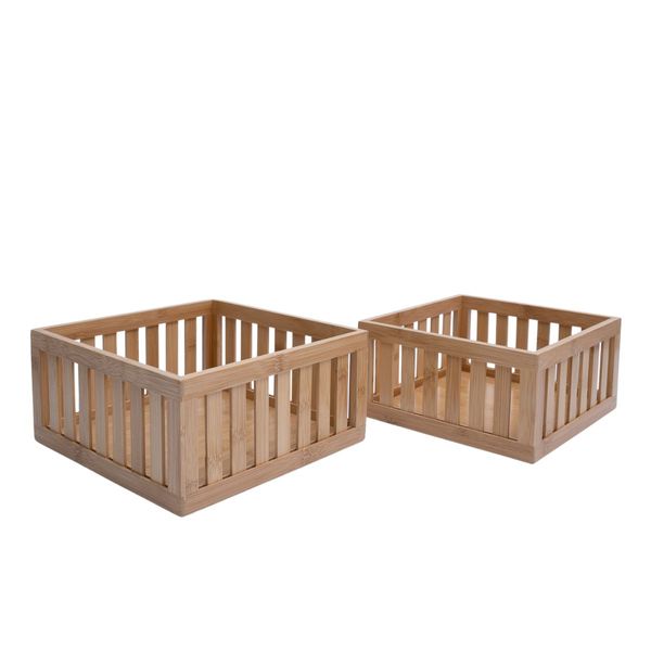 Kit 2 cestos organizadores ripados de bambu de 24cm e 27cm - oikos