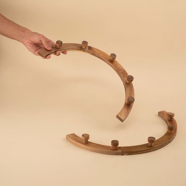 Kit 2 cabideiros de madeira acácia arcos modulares com 5 pinos resistente - oikos