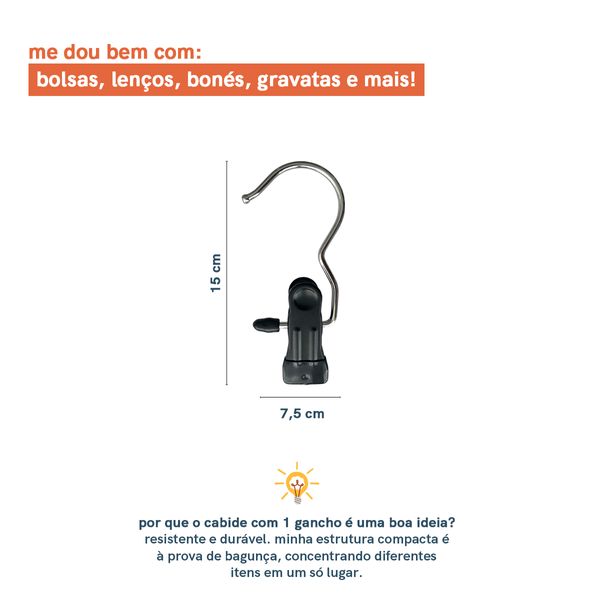 Cabide de metal com 1 clipe preto oikos