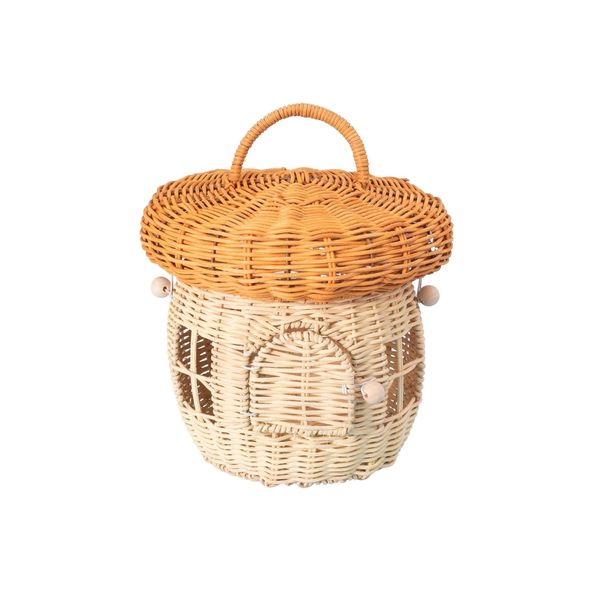 Cesto organizador redondo com tampa e alça 25cm cogumelo de bambu multiuso - oikos