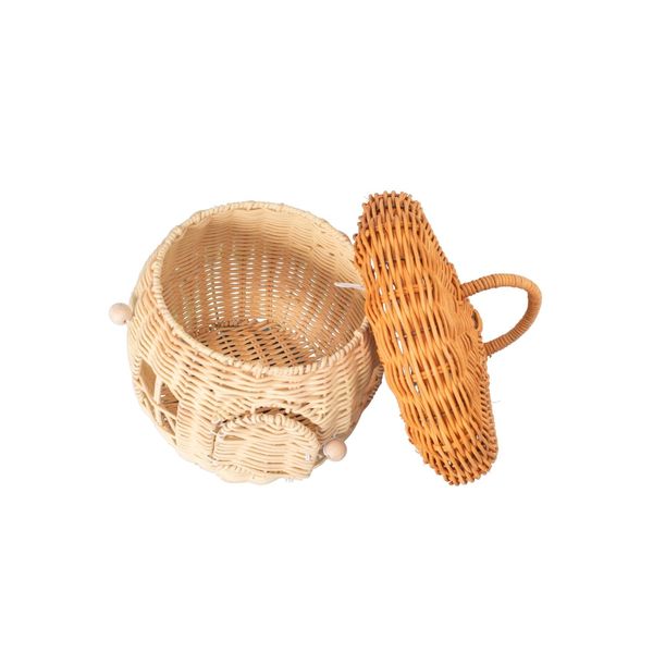 Cesto organizador redondo com tampa e alça 25cm cogumelo de bambu multiuso - oikos