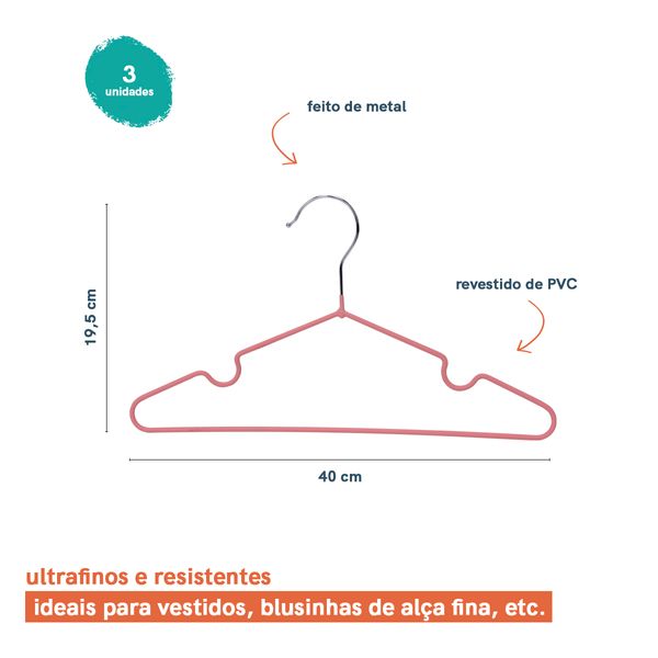 Kit de 3 cabides infantis de metal e pvc - oikos