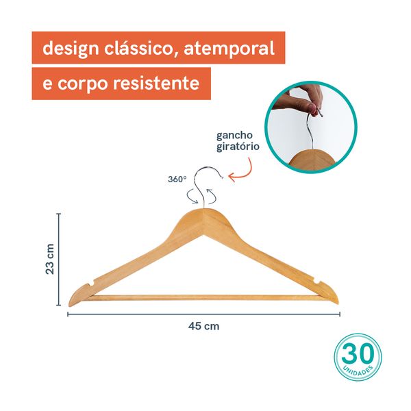 Kit cabide de madeira oikos - 32 unidades
