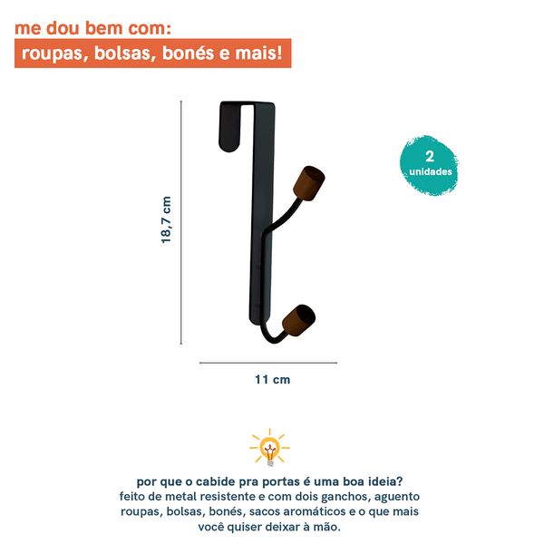 Conjunto de 2 cabideiros ferreiro com gancho para porta oikos