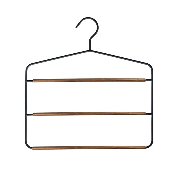 Cabides de metal triplo c/ barras de madeira prt acácia 3 pç oikos