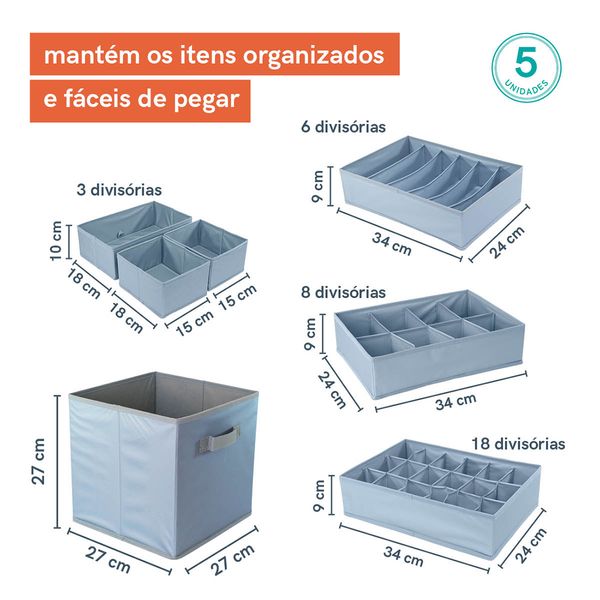 Organizadores de guarda roupa e gavetas multiuso 7 pçs oikos