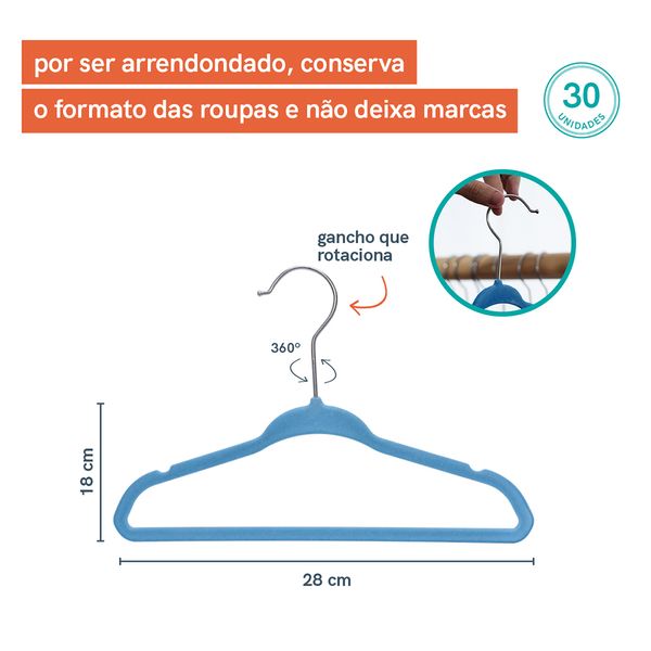 Kit de cabide infantil de veludo azul oikos - 30 unidades