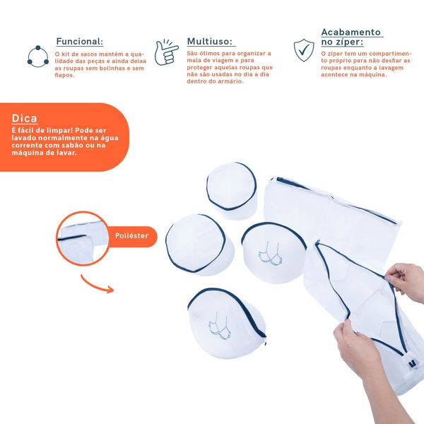 Kit saco para roupas delicadas 6 peças - oikos