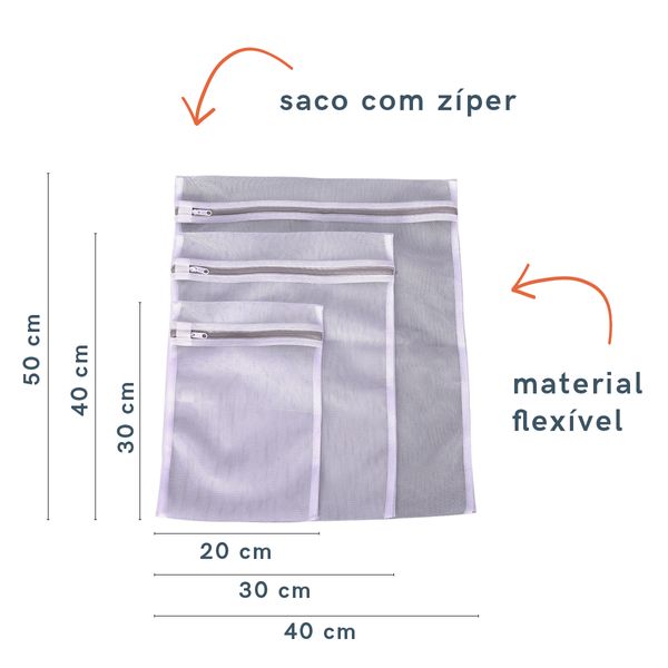 Conjunto de 3 sacos pmg para maquina de lavar - oikos