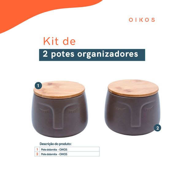 Kit 2 potes dolomita com tampa de bambu rosto - oikos